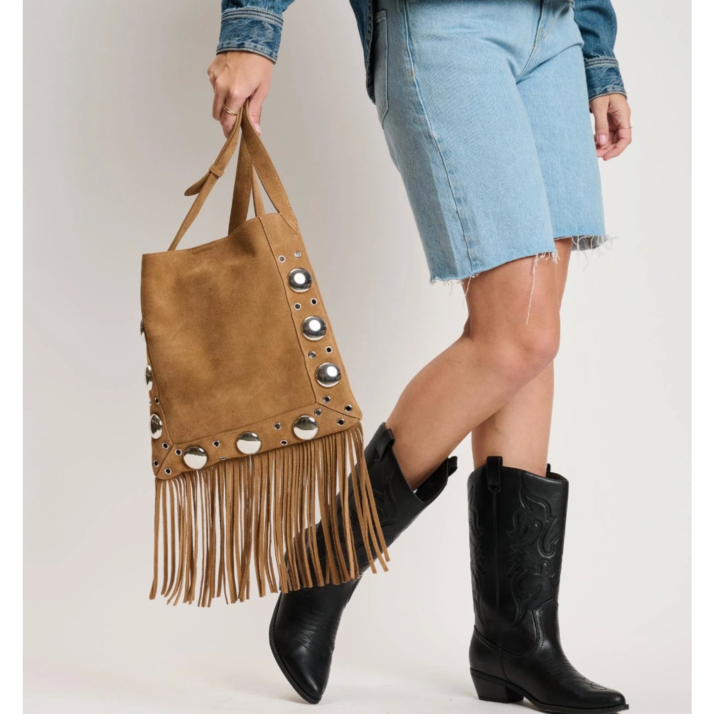 Moda Luxe Courtney Fringe Forward Crossbody BROWN NWT