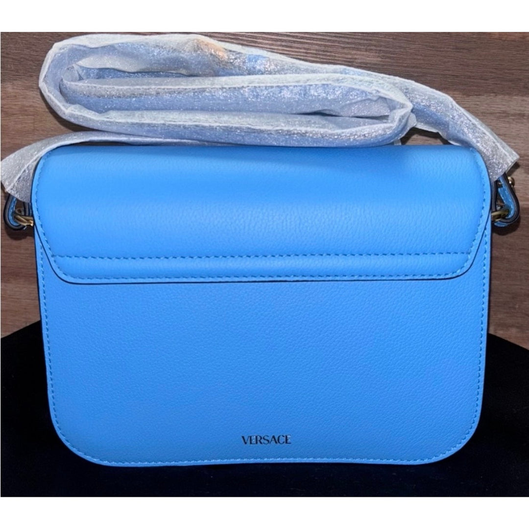 NWT Versace La Medusa Blue Leather Shoulder Crossbody Bag Purse MSRP $1100