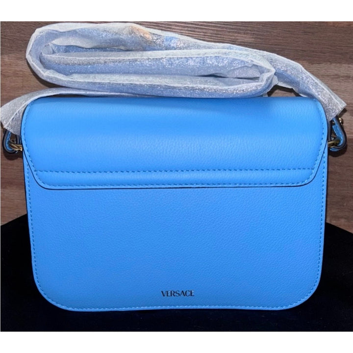 NWT Versace La Medusa Blue Leather Shoulder Crossbody Bag Purse MSRP $1100