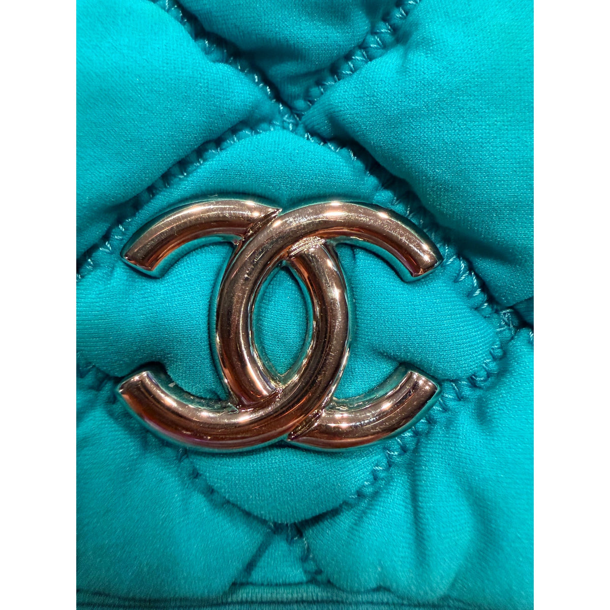 CHANEL BLUE TURQUOISE FABRIC SHOULDER FLAP BAG