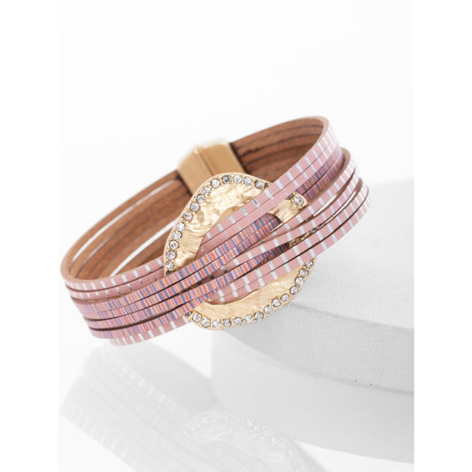 Vegan Leather Crystal Disk Bracelet