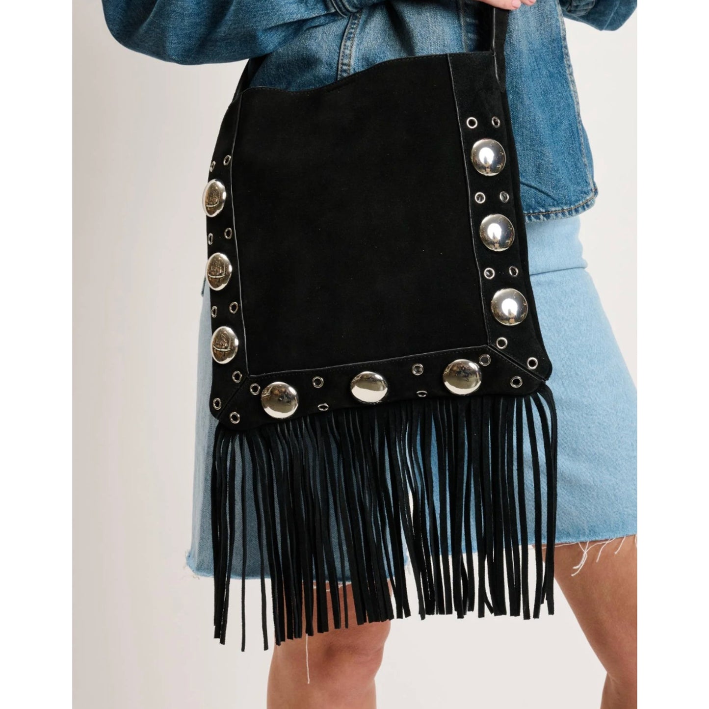 Moda Luxe Courtney Fringe Forward Crossbody BLACK NWT