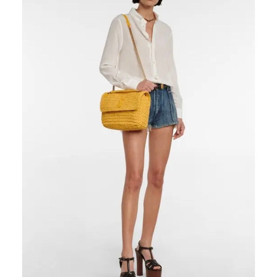 Yves Saint Laurent Yellow Raffia Medium Niki Bag NEW SOLD OUT STYLE NWB