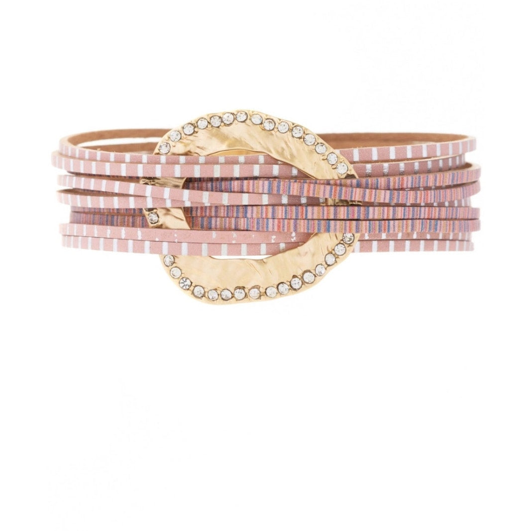 Vegan Leather Crystal Disk Bracelet