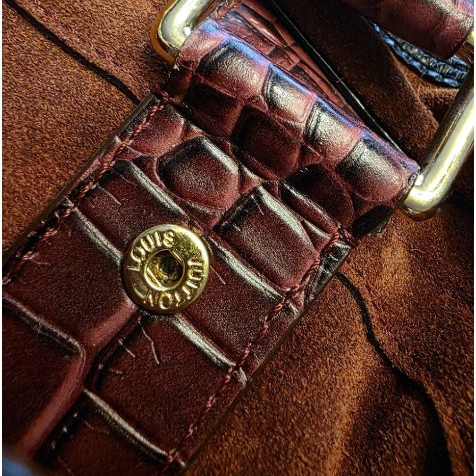 LOUIS VUITTON LIMITED EDITION HAVANE STAMPED TRUNK PM SUEDE CROCODILE LEATHER