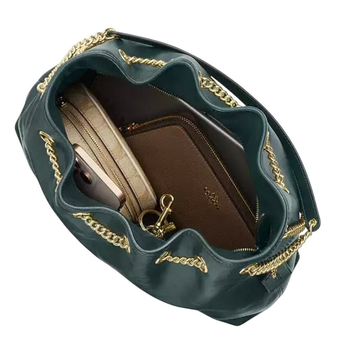 Coach Evelyn Dark Teal Leather Gold Hardware NWT