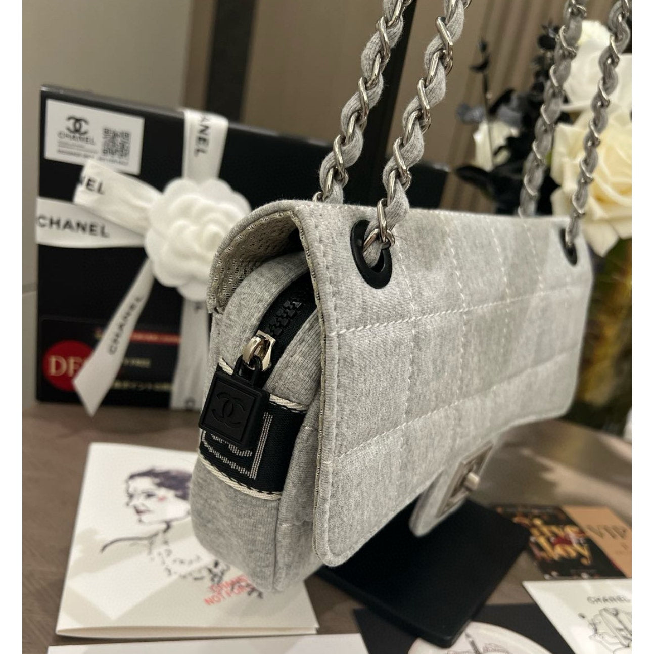 Chanel Beauty Gray Cotton/Polyester Blend Crossbody9,85 x 6 x 2