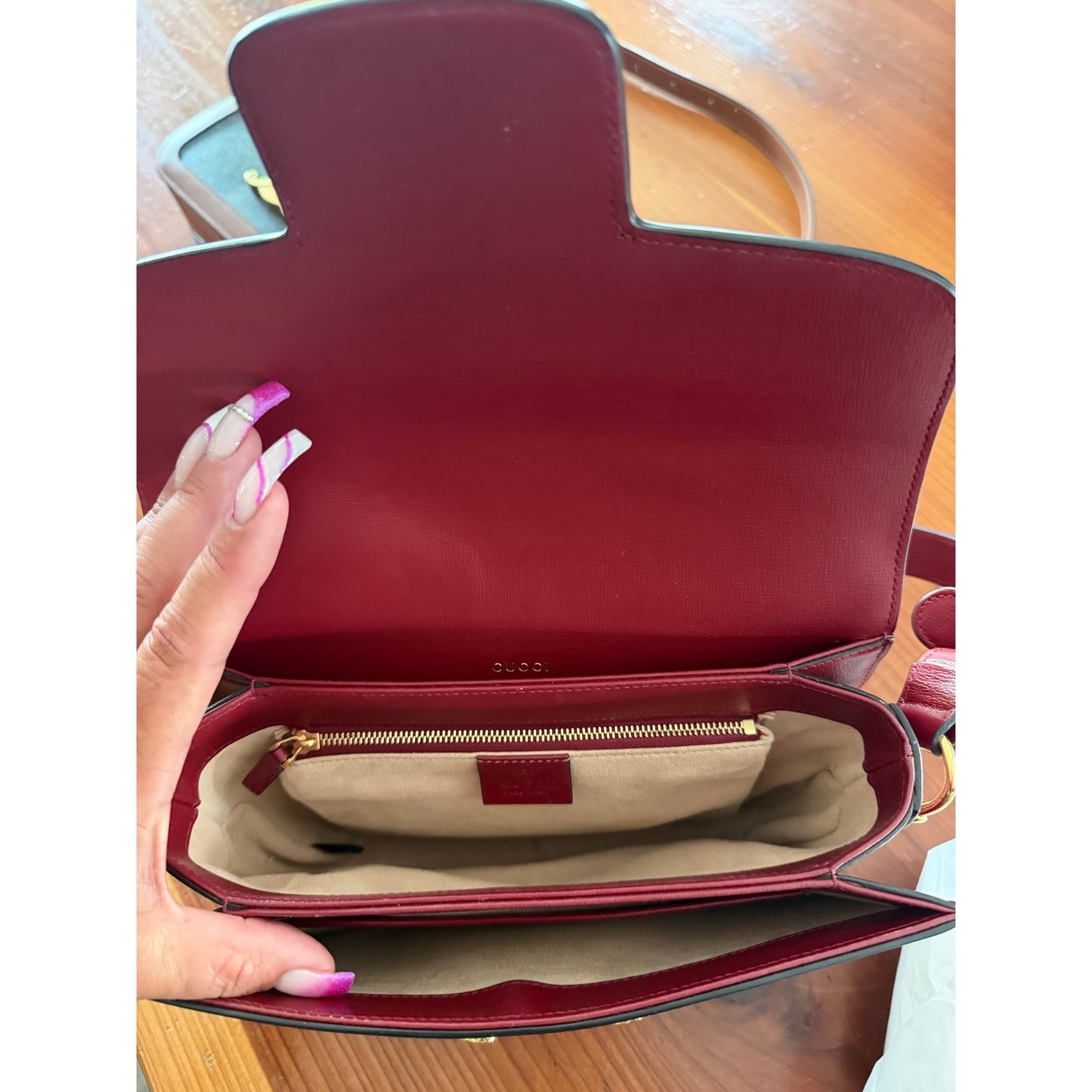 Gucci Beige/Red GG Coated Canvas Horsebit 1955 Shoulder Bag Pristine
