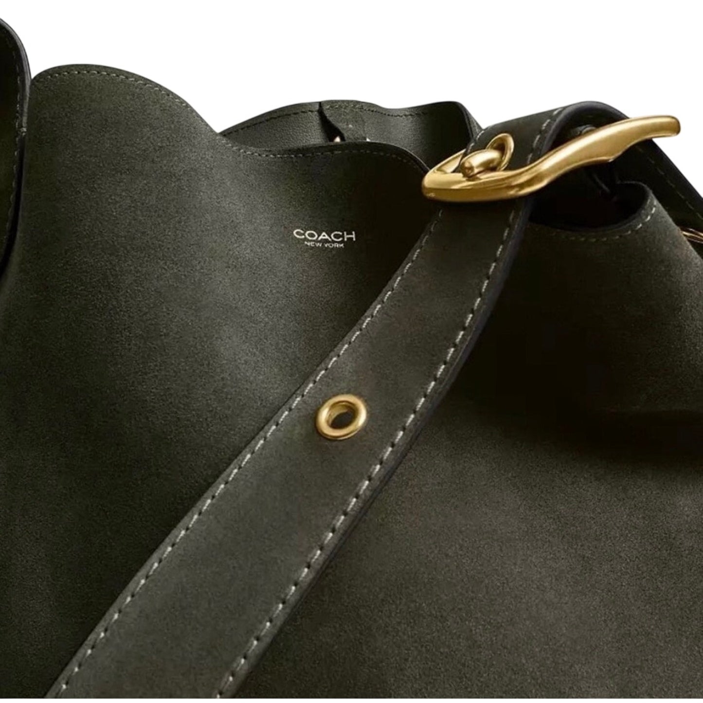 Coach Bleecker Bucket Bag w/ Detachable Pouch Olive Green Suede NWT