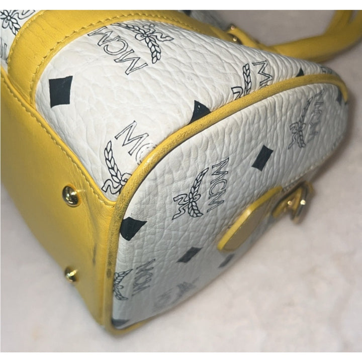 MCM Visetos Boston Satchel White & Yellow