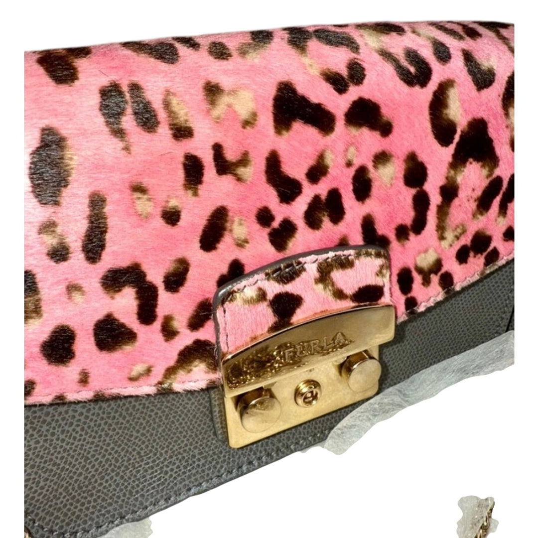 Furla Metropolis Leather & Pink Leopard CalfHair Crossbody W Lock & Key