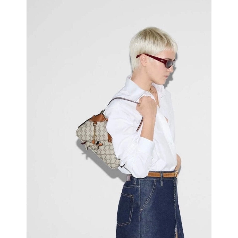 Gucci Emblem Small Shoulder Bag Beige Brown NWT