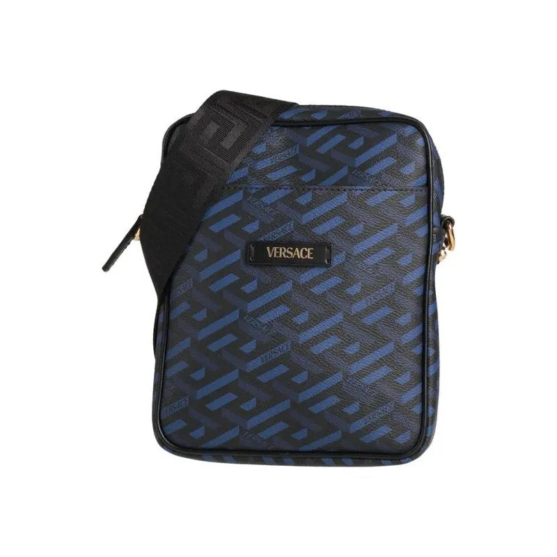 VERSACE Cross-Body Bag With Leather Trims Blue / Black NWT