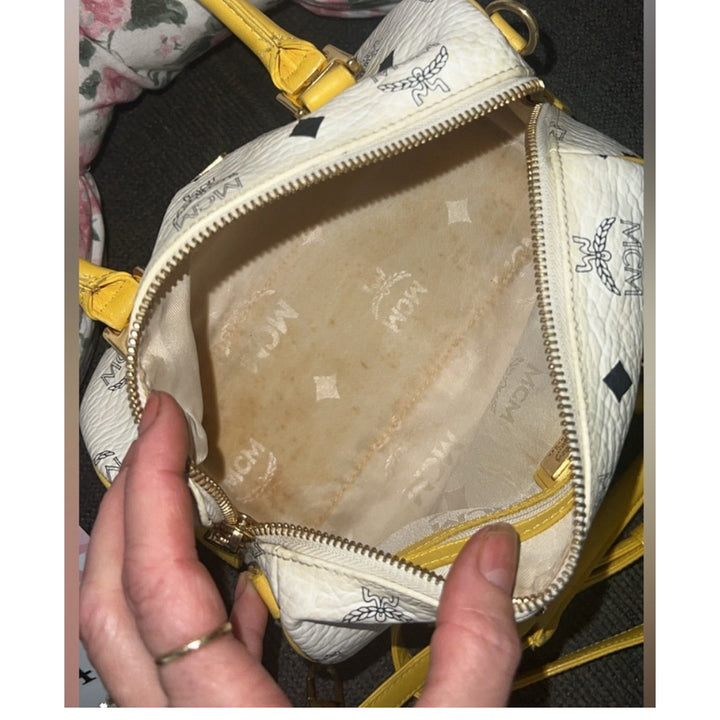 MCM Visetos Boston Satchel White & Yellow