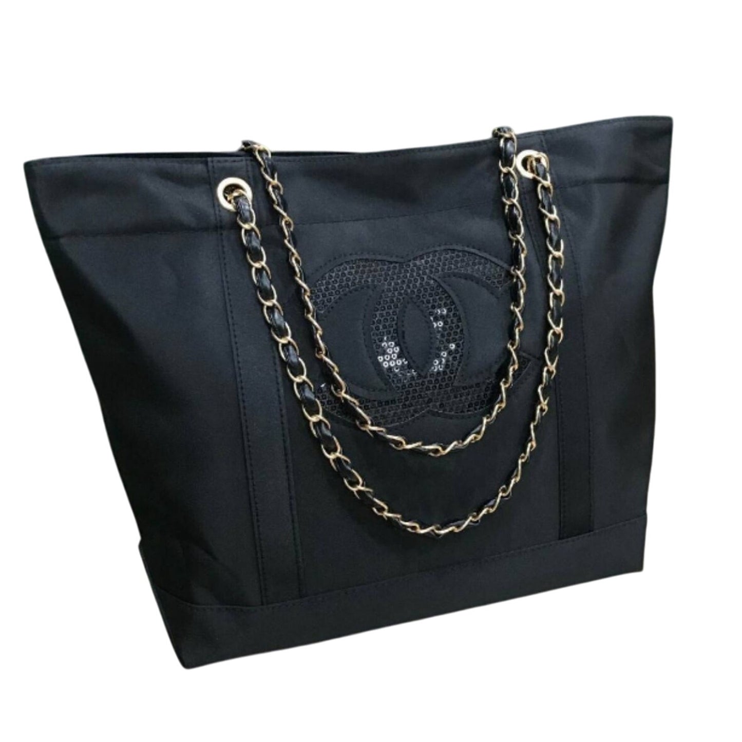 Chanel Beauty Black with Metal Chain Canvas with Double CC with vegan leather Precision
