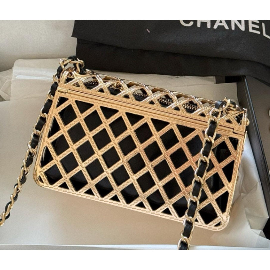Chanel Beauty Gold Cage Crossbody with Insert 7 x 4 x 2