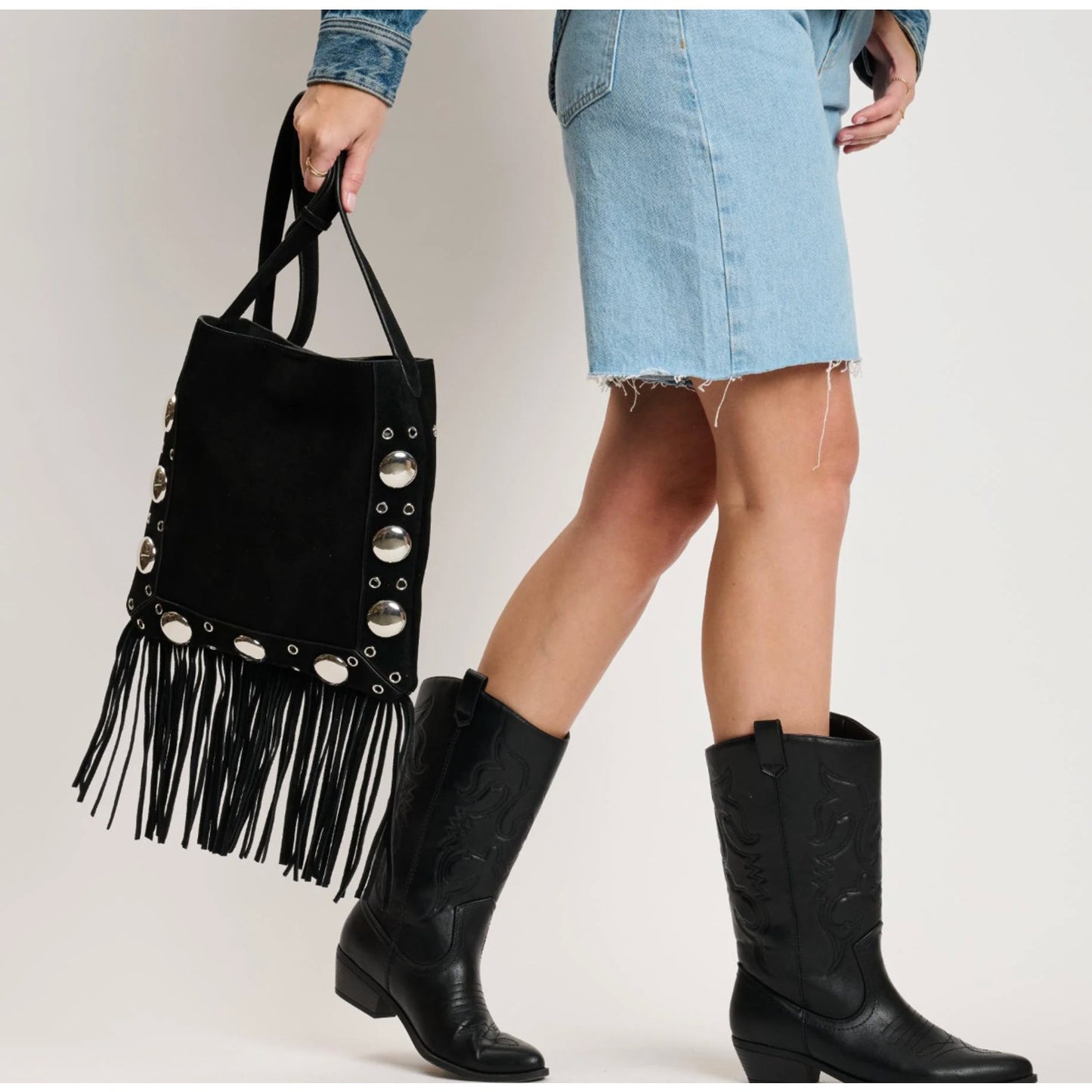Moda Luxe Courtney Fringe Forward Crossbody BLACK NWT