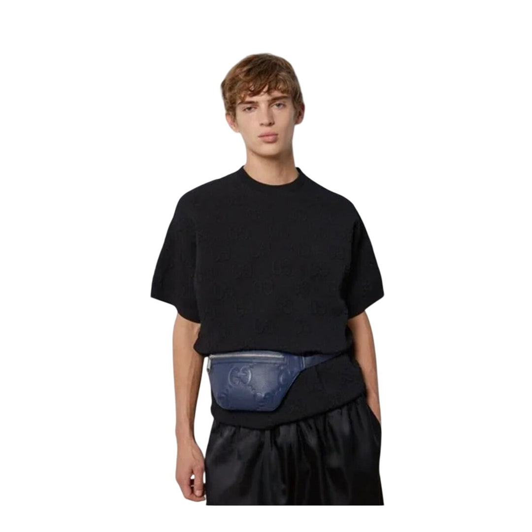 Gucci Jumbo Gg Small Belt Bag Gg Leather - Blue Leather