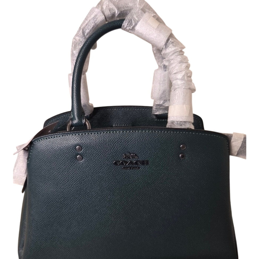 krybur4 Coach Lillie Carryall Forest Crossgrain Leather Satchel Shoulder Bag + Wallet NWT