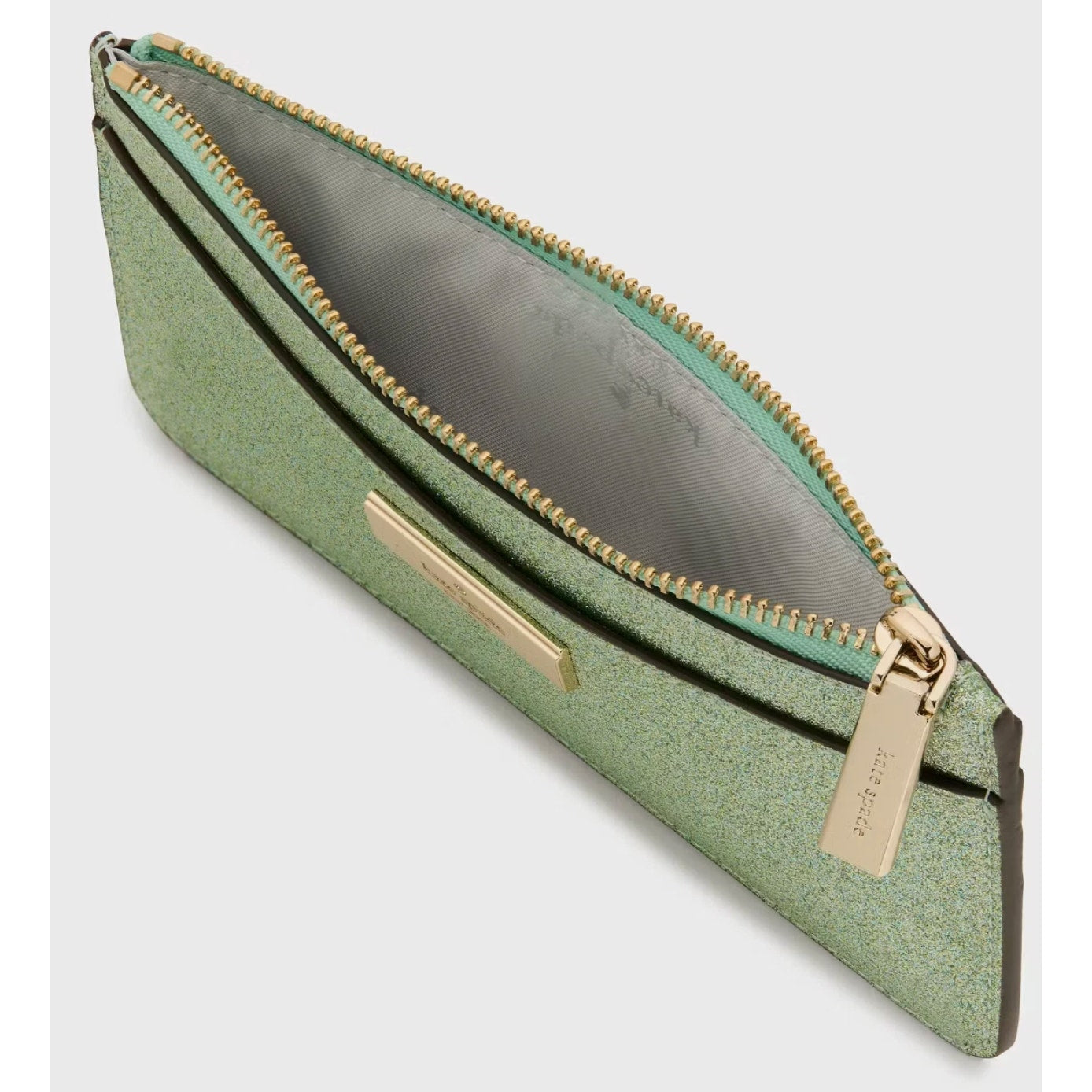 Kate Spade New York Kenzie Boxed Glitter Green Large Slim Cardholder Wallet
