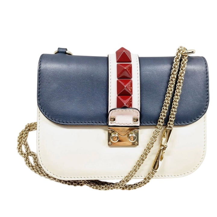 Valentino Tri Color Leather Rockstud Medium Glam Lock Flap Bag