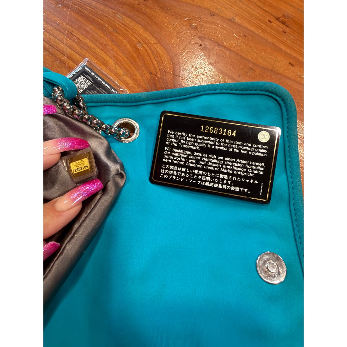 CHANEL BLUE TURQUOISE FABRIC SHOULDER FLAP BAG
