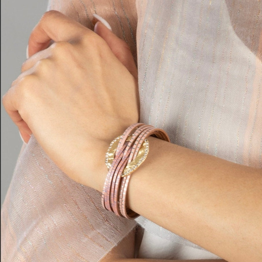 Vegan Leather Crystal Disk Bracelet