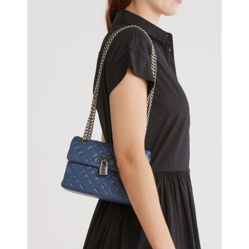 Kurt Geiger London Mini Brixton Lock Leather Shoulder Bag Blue NWT