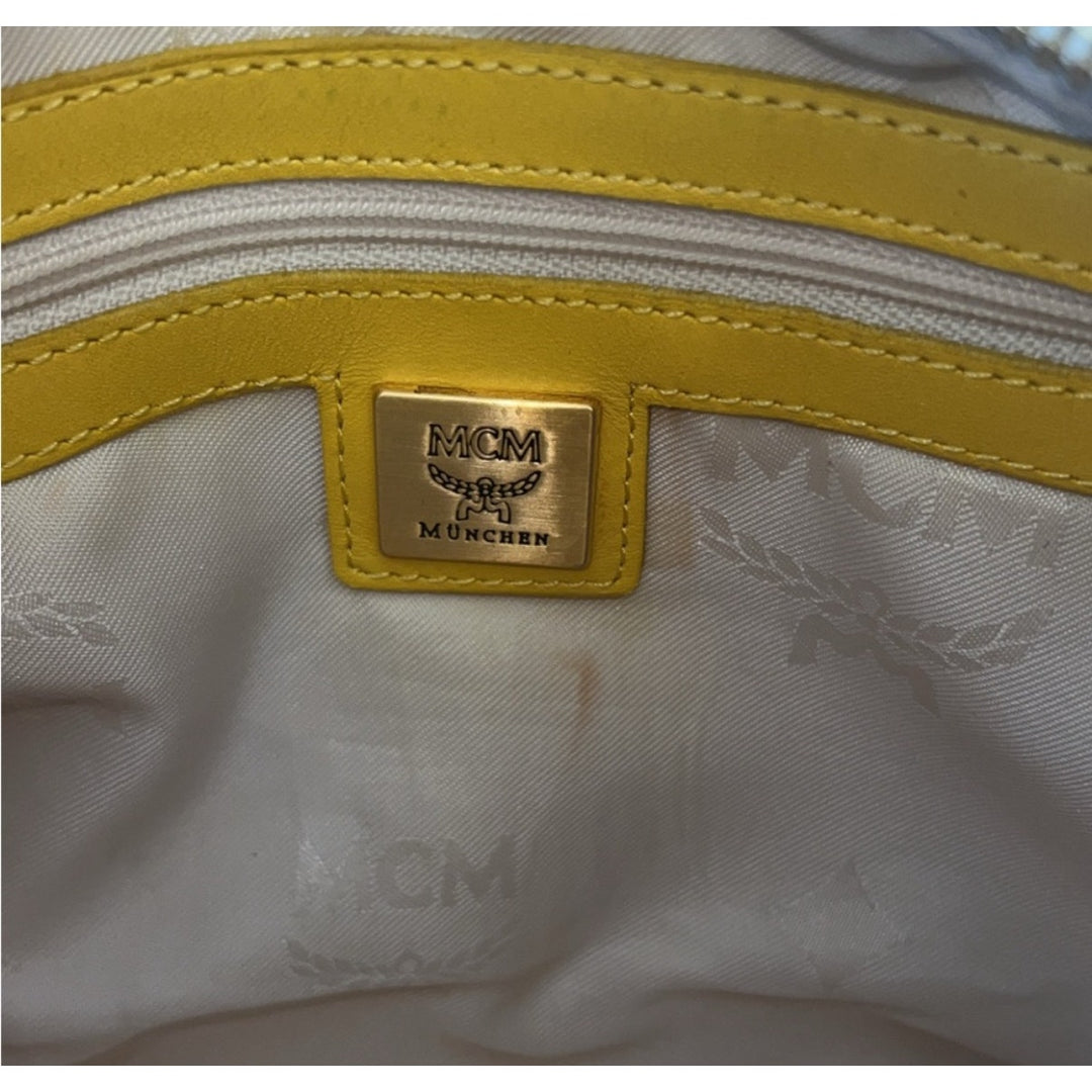 MCM Visetos Boston Satchel White & Yellow