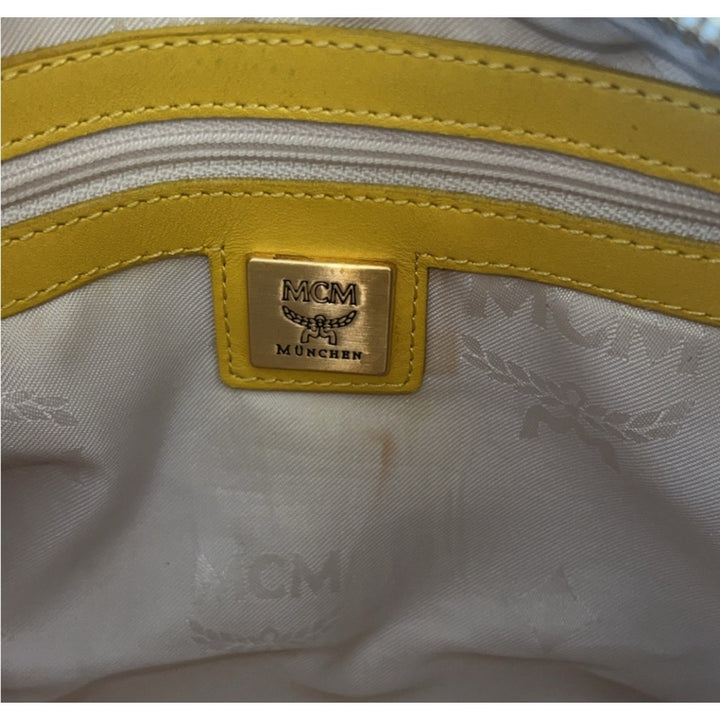 MCM Visetos Boston Satchel White & Yellow