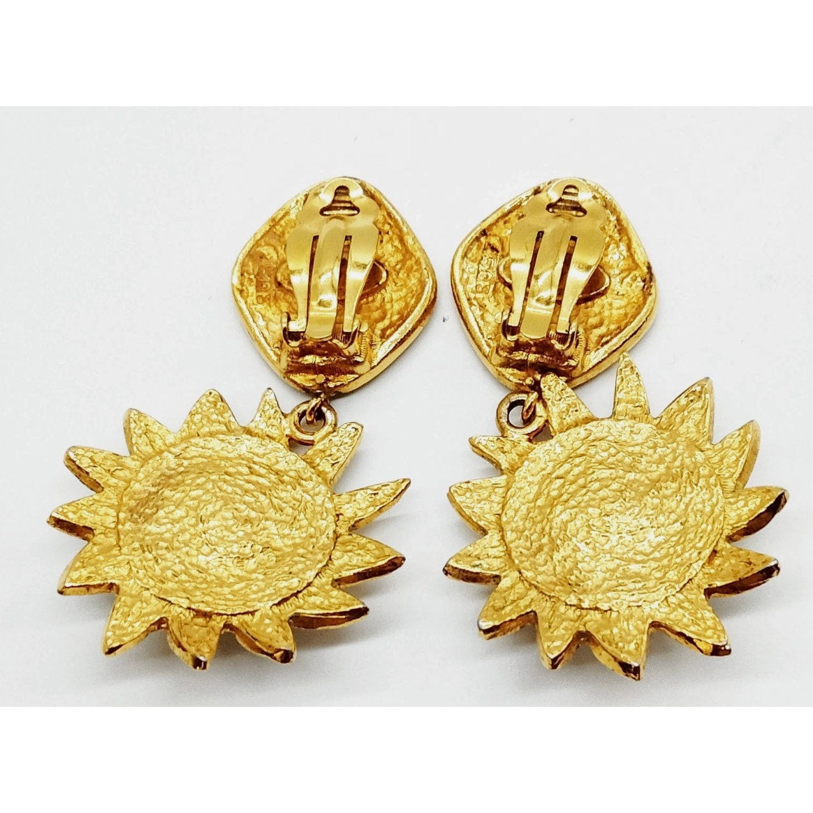 Chanel 1990 Gold Plated Sun drop earrings pearlescent inset & abstract flower