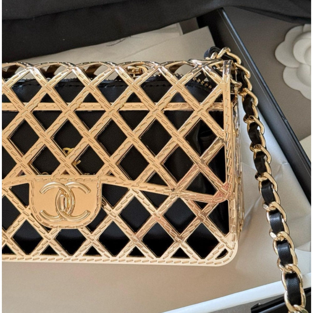Chanel Beauty Gold Cage Crossbody with Insert 7 x 4 x 2