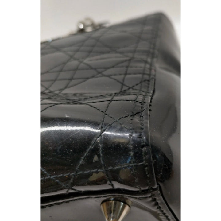 Christian Dior Black Patent Cannage Calfskin Large Lady Dior Bag EUC