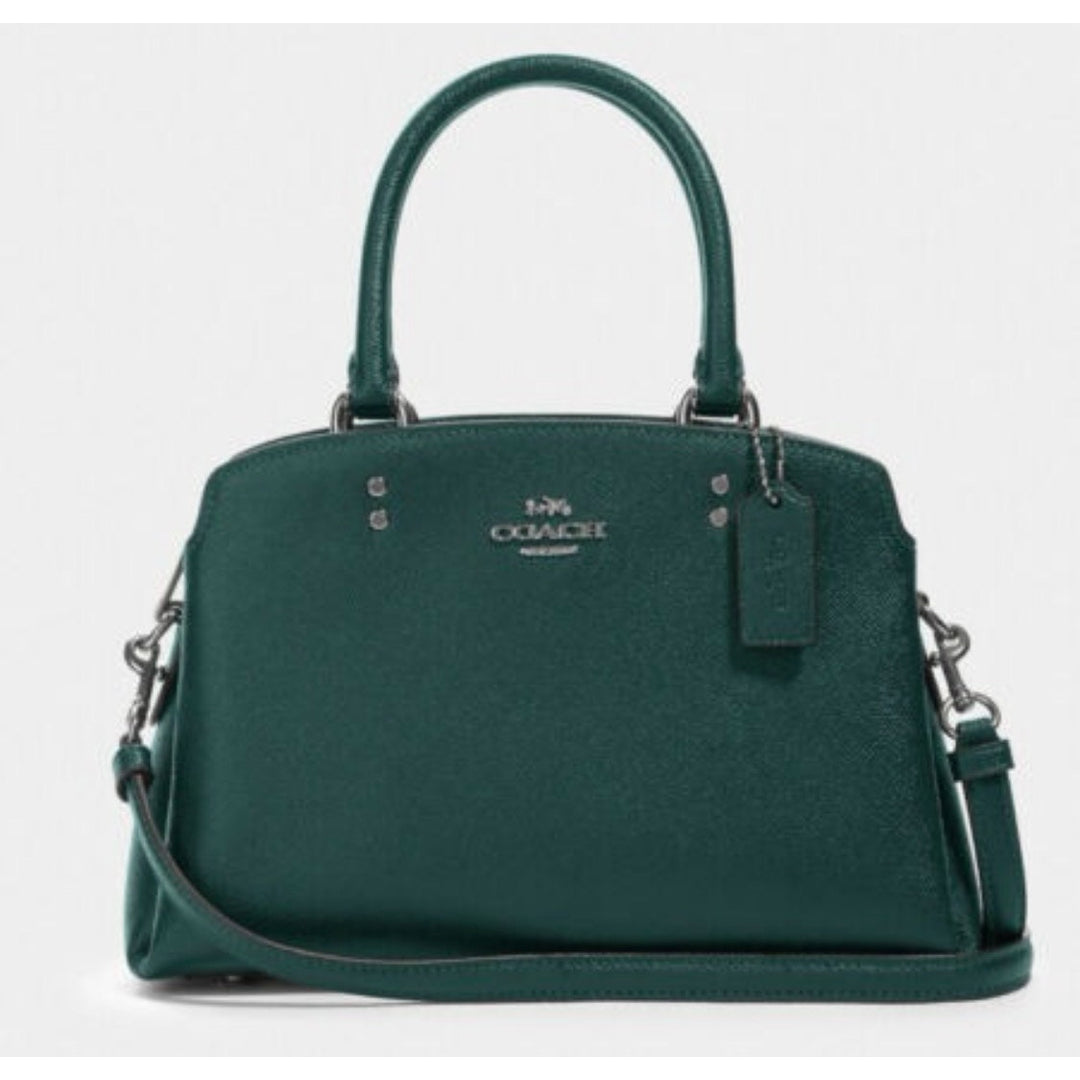 krybur4 Coach Lillie Carryall Forest Crossgrain Leather Satchel Shoulder Bag + Wallet NWT