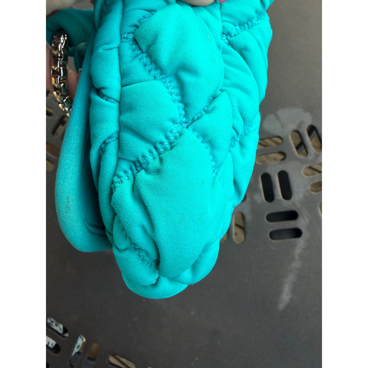CHANEL BLUE TURQUOISE FABRIC SHOULDER FLAP BAG