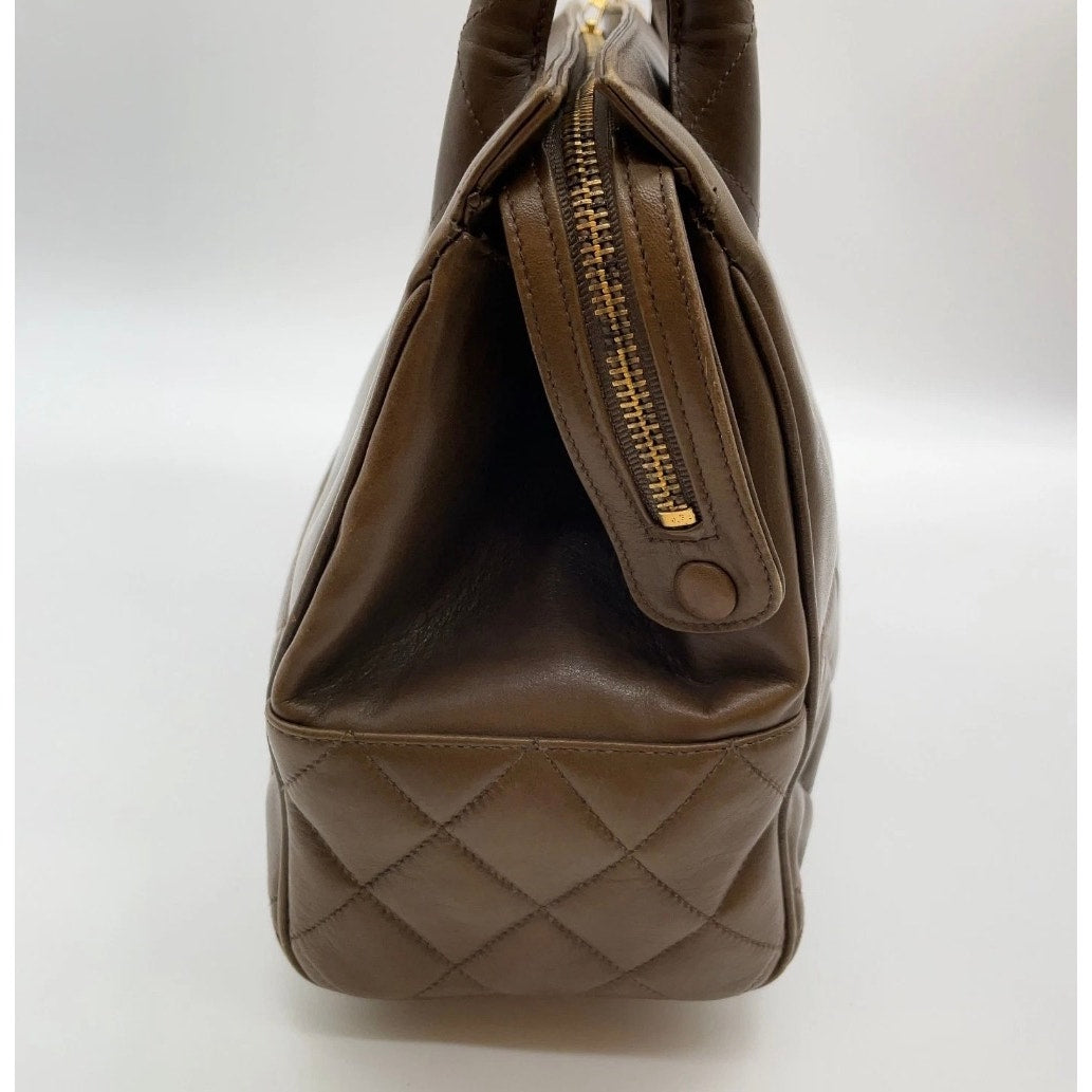Chanel Vintage Lambskin 1980’s Matelasse Brown Handbag