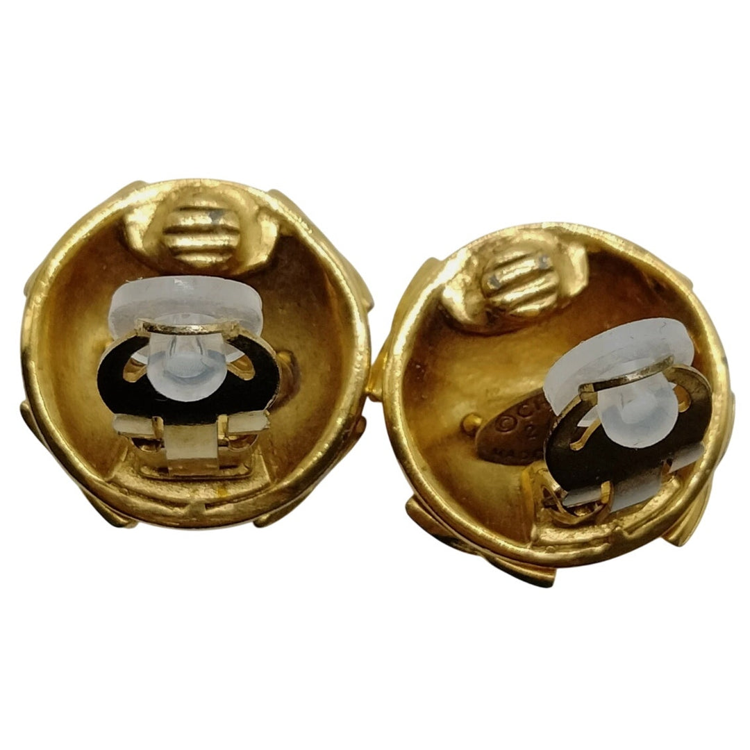Chanel Vintage Gold Plated Round Rhinestone Clip On Earrings