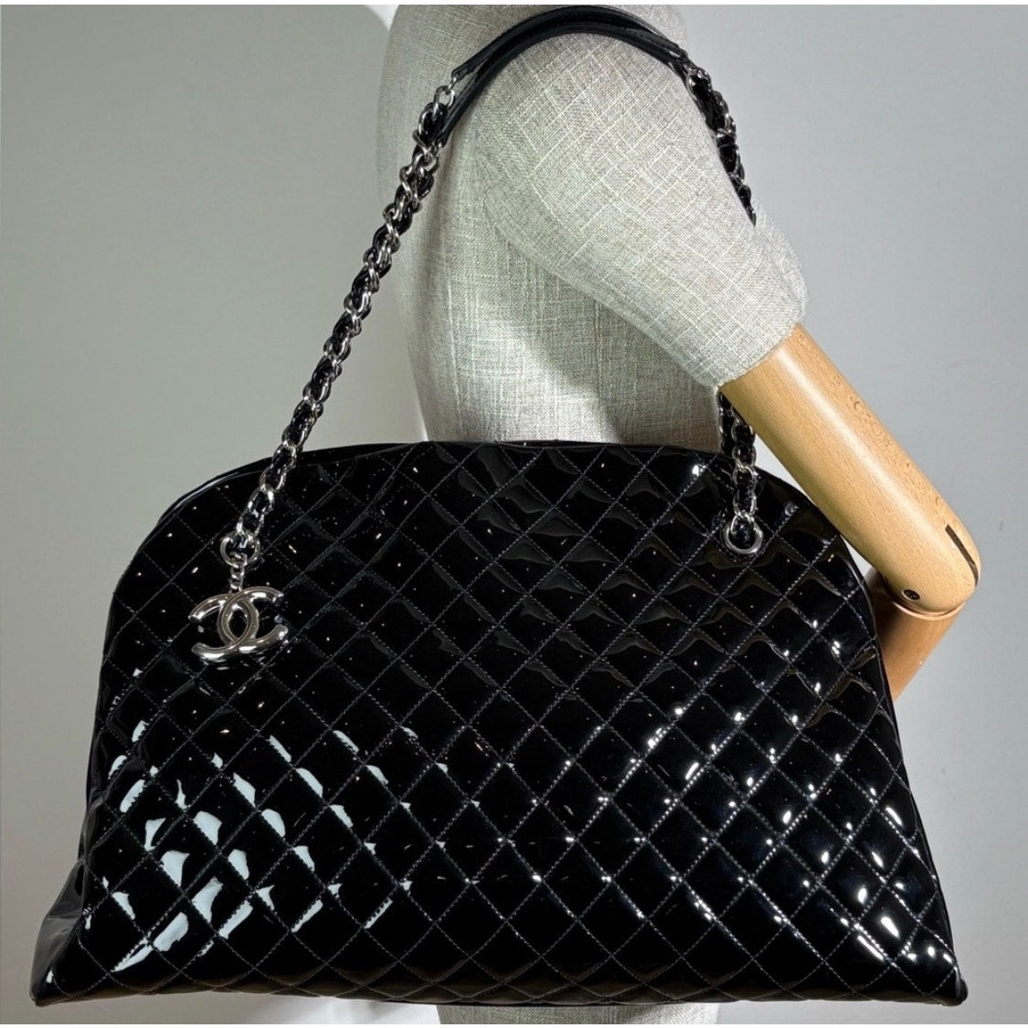 Chanel Black Quilted Patent Leather XL Just Mademoiselle Pristine