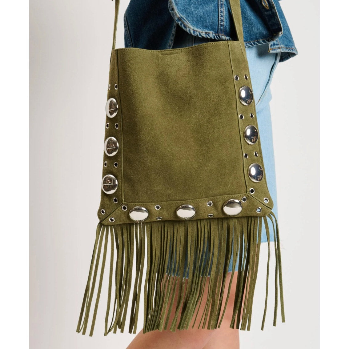 Moda Luxe Courtney Fringe Forward Crossbody OLIVE NWT