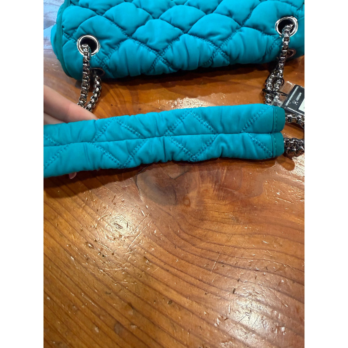 CHANEL BLUE TURQUOISE FABRIC SHOULDER FLAP BAG