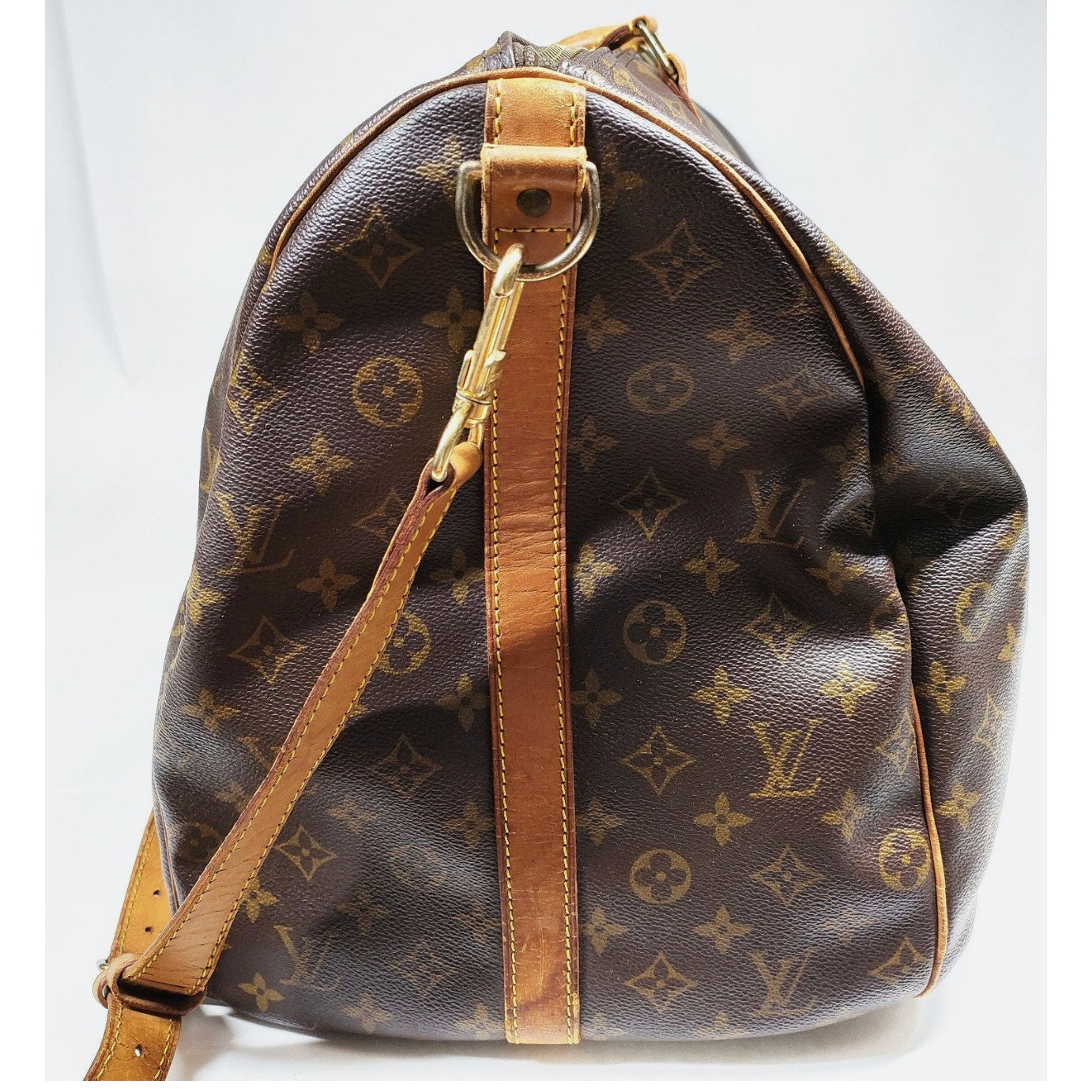 Louis Vuitton LV Boston Bag Keepall Bandouliere 60 Brown Monogram EUC