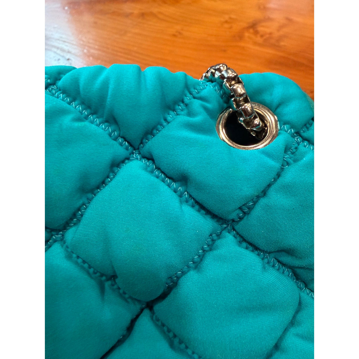 CHANEL BLUE TURQUOISE FABRIC SHOULDER FLAP BAG