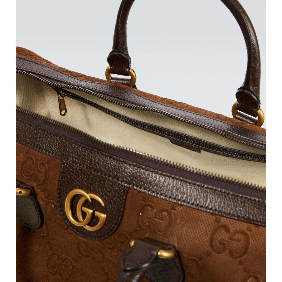 GUCCI LIMITED EDITION Gucci GG Suede Duffle Bag brown 19.7"W x 12.6"H x 10.6"D