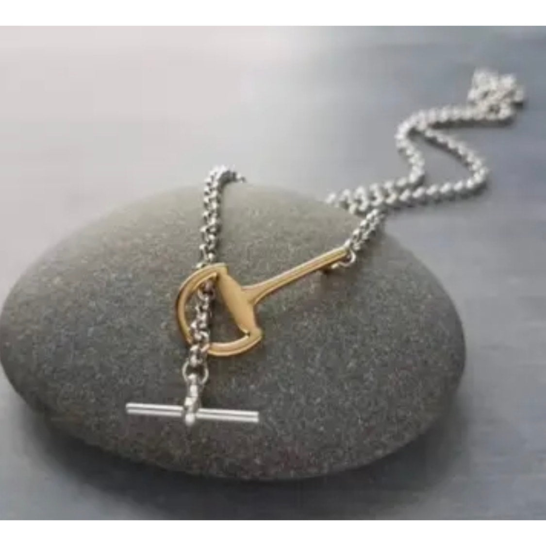 Equestrian Snaffle Bit Two Tone Gold&Silver Plated over Stainless Steel Necklace