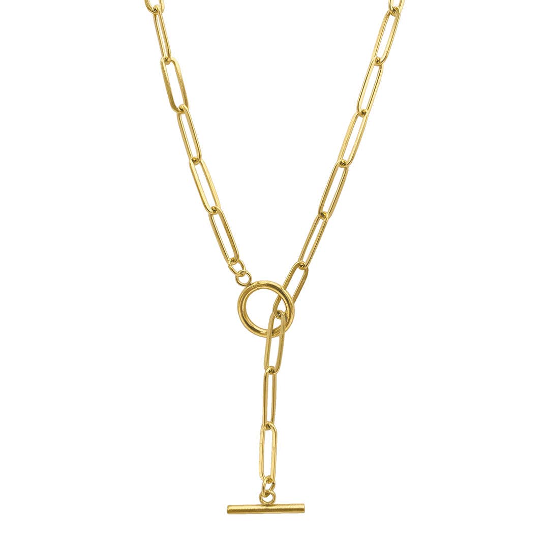 Adornia Slide Thru Paper Clip Chain Lariat gold