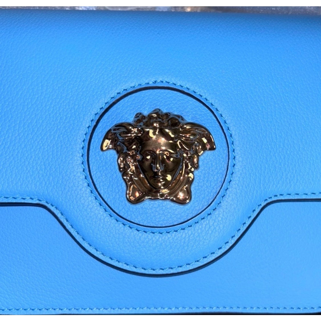 NWT Versace La Medusa Blue Leather Shoulder Crossbody Bag Purse MSRP $1100