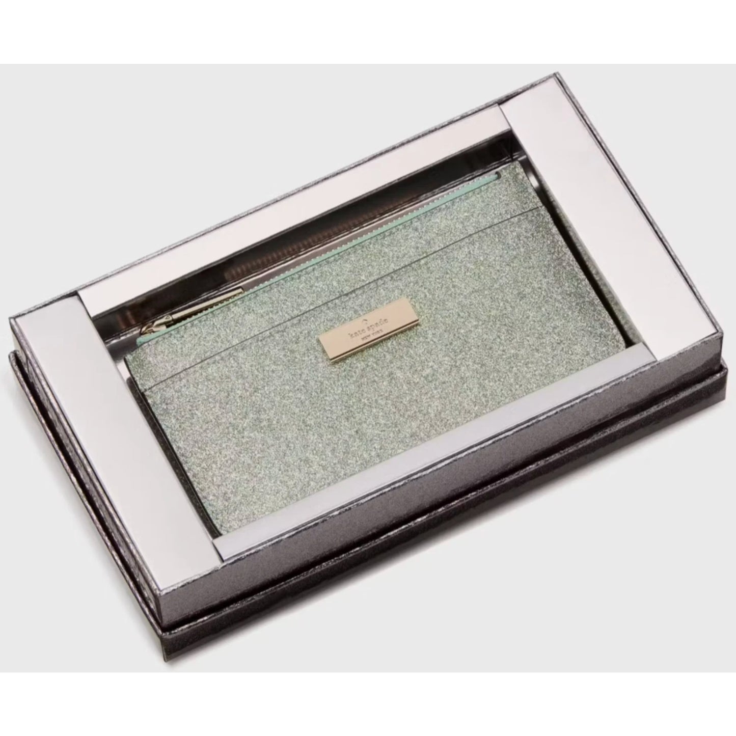 Kate Spade New York Kenzie Boxed Glitter Green Large Slim Cardholder Wallet