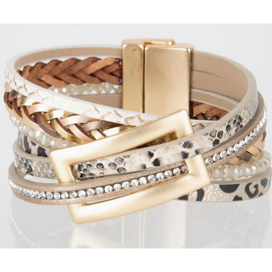 Patterned Leather Buckle Bracelet