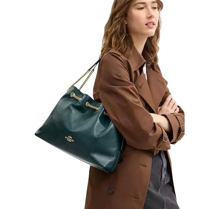 Coach Evelyn Dark Teal Leather Gold Hardware NWT