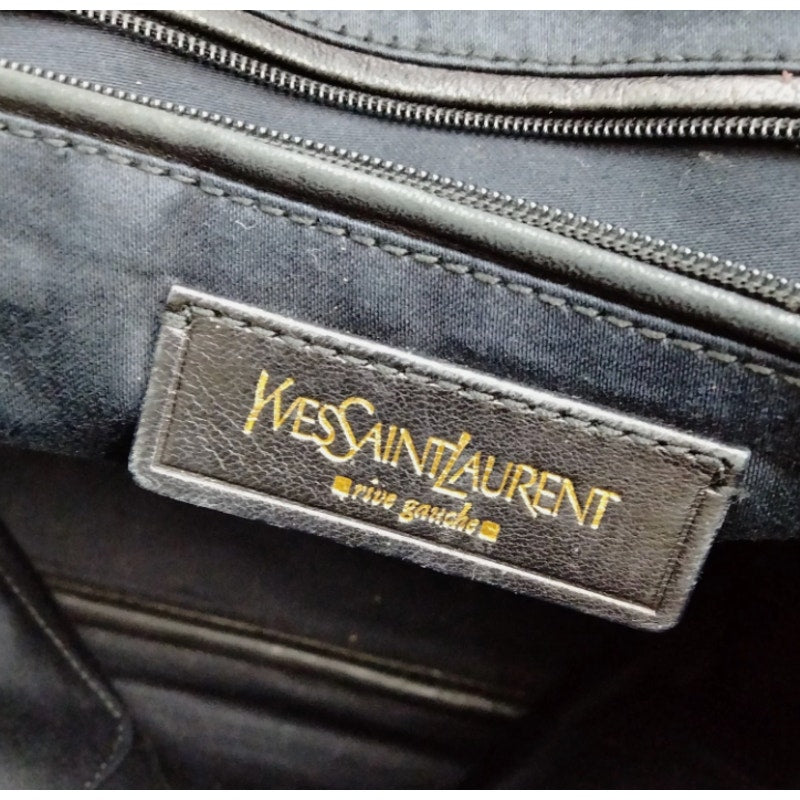 YVES SAINT LAURENT RIVE GAUNCH BLACK PATTON LEATHER TOTE EUC